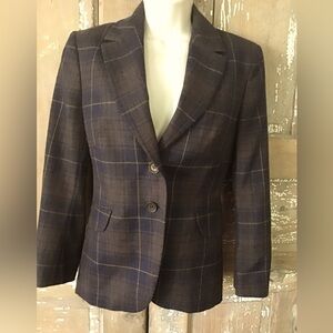 Moschino Cheap And Chic Italy Womans Wool Blazer Plaid Size 8 Brown Navy